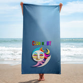 Sorcerer's Owl premium luxury bath towel displayed in a bathroom setting.